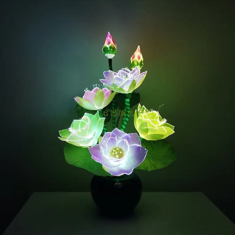 Led Flower Lights 7 Heads Lotus Light Buddha Lamp Fo Lampe Novelty Artistic Optical Fiber Flower
