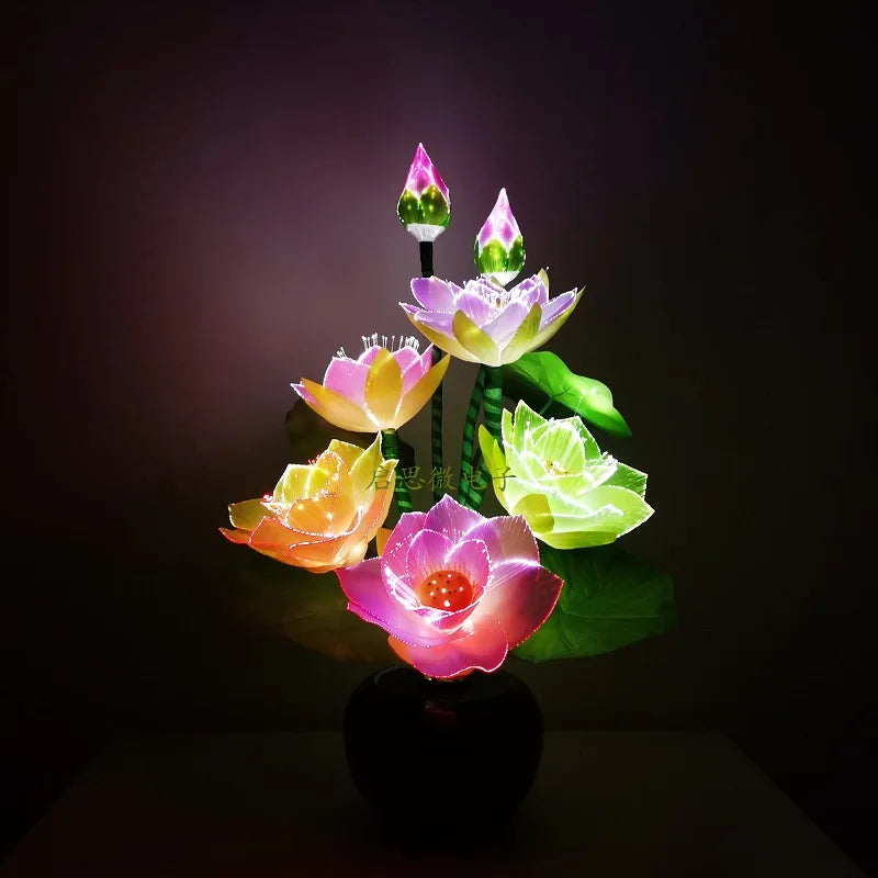 Led Flower Lights 7 Heads Lotus Light Buddha Lamp Fo Lampe Novelty Artistic Optical Fiber Flower