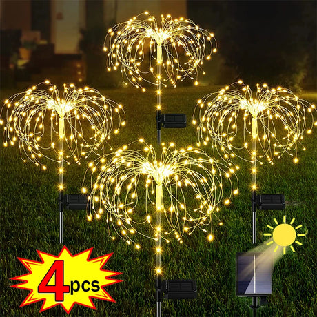 4 Stück LED Solar Feuerwerk Lichter