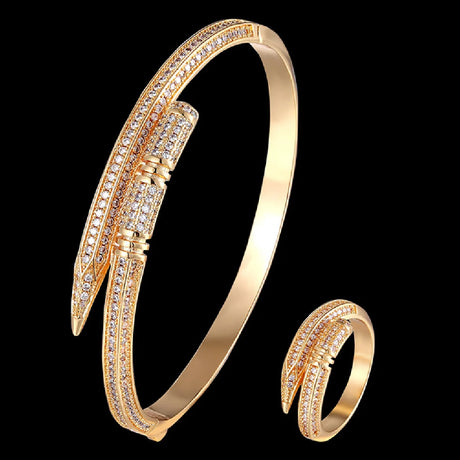 Trendy Jewelry Brand Gold bracelet ring jewelry set Pencil shape micro setting zircon classic fashion Bracelet accessories
