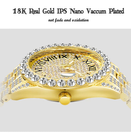 Neue Damen Armbanduhren Gold Uhr Frauen Kristall eisigen Diamant Uhren Edelstahl AAA weiblich goldene Uhr