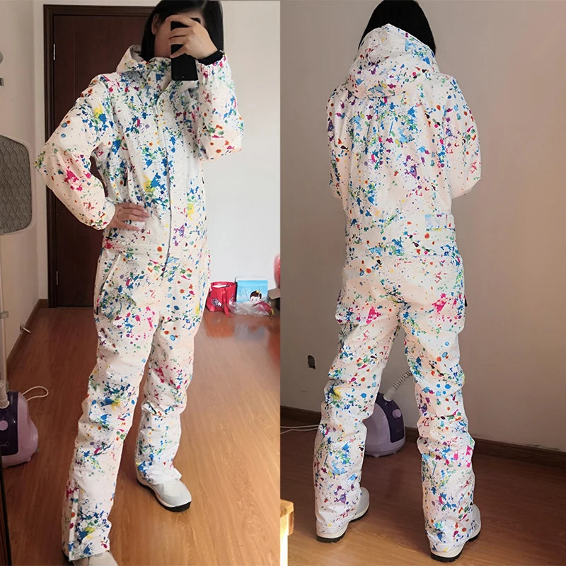 2022 Winter Hoodie Jumpsuit Snow Women Sport One Piece Snowsuit Woman Outfit Waterproof Snowboard Female Overalls Warm Clothes